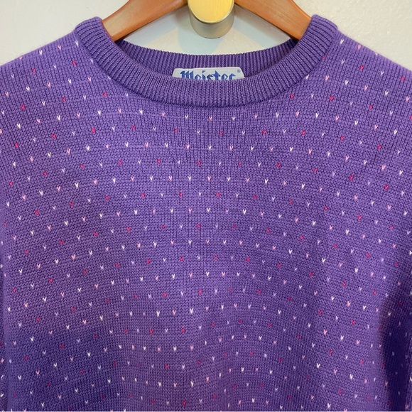 Vintage Meister Sweater Purple Hearts 100% Wool Grandmacore Retro Medium - Picture 2 of 6